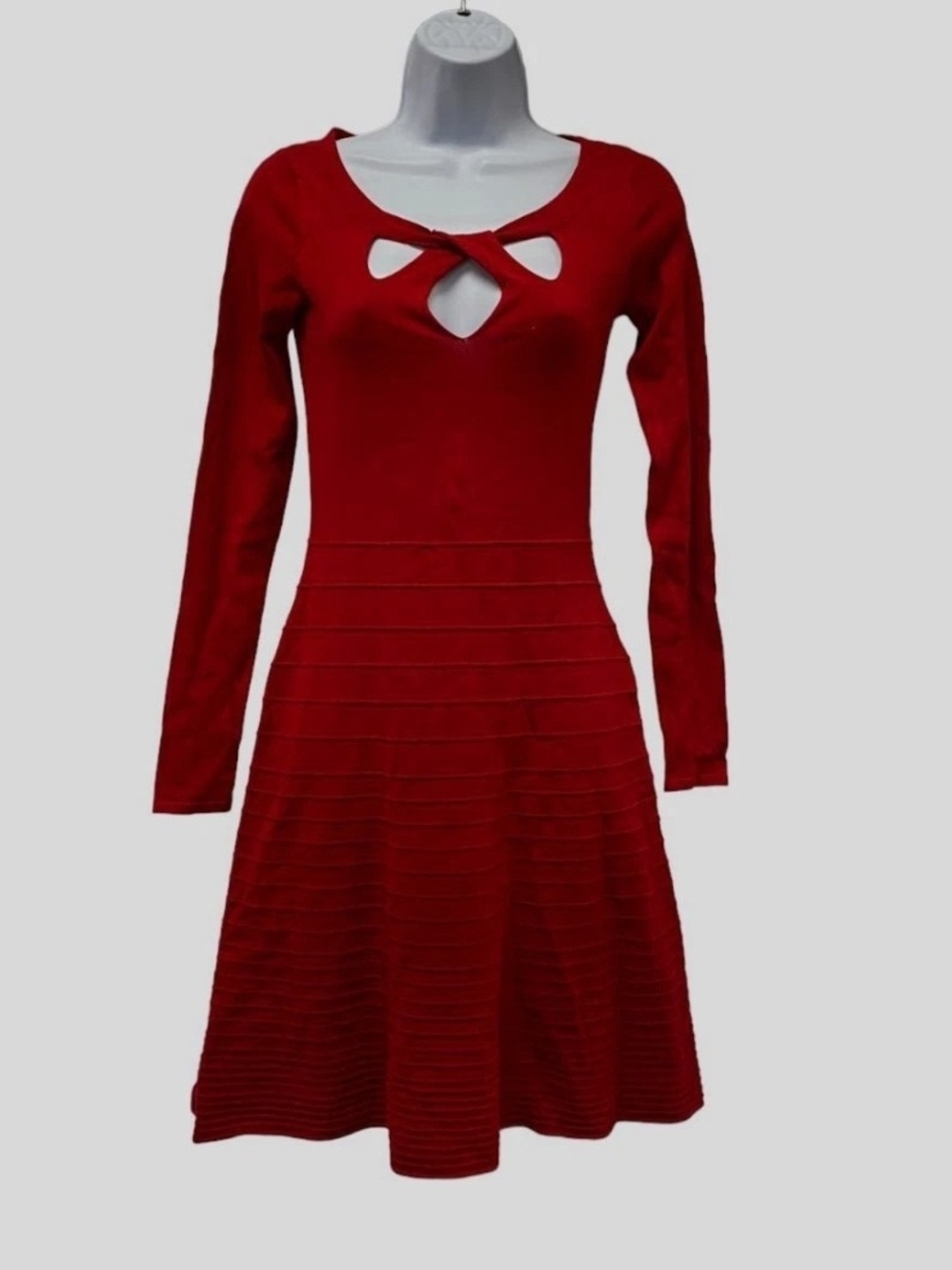 INC International Concept Red Long Sleeve Dress with Keyhole
